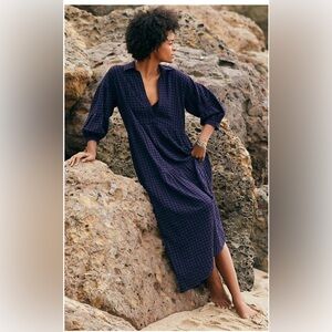 Anthropologie The Carolita Printed Tiered Shirtdress in Indigo